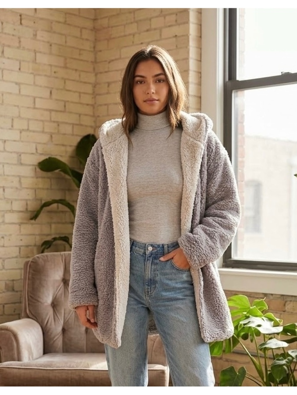 Urban Outfitters Cozy Reversible Hooded Fleece Jacket